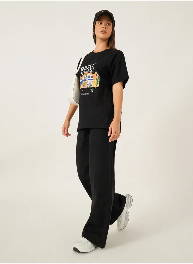ستايلي Graphic Print Round Neck T-Shirt