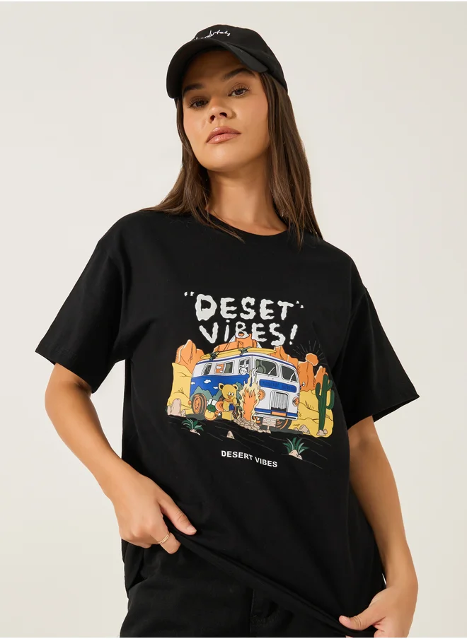 ستايلي Graphic Print Round Neck T-Shirt