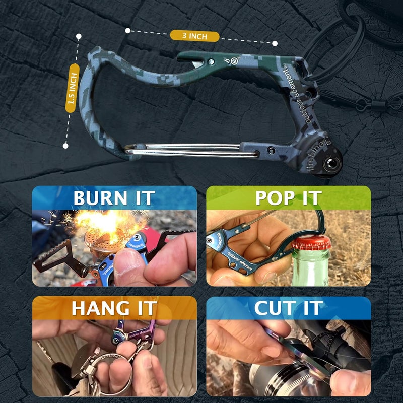 OUTDOOR ELEMENT أداة متعددة الاستخدامات 6 في 1 من OUTDOOR ELEMENT FirebinerÂ® مع مشعل EverSparkâ„¢، وشفرة متعددة الاستخدامات، وفتاحة زجاجات، ومفك براغي - هدية فريدة لمغامرات الهواء الطلق - رمادي تمويهي - Image 5