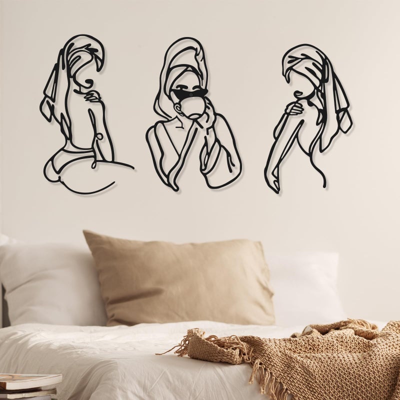 Photect 3 Pcs Metal Wall Art Decor Minimalist Abstract Woman Wall Art Metal Modern Line Drawing Decor Female Single Line Home Hanging for Bedroom Bathroom Living Room Christmas Housewarming(Romantic) - Image 5