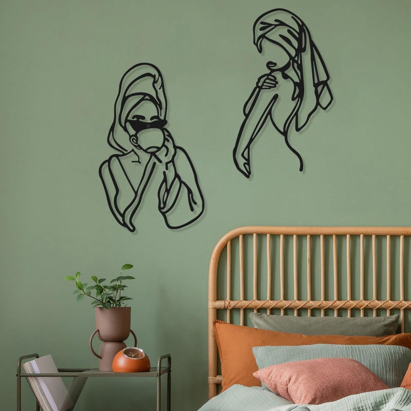 Photect 3 Pcs Metal Wall Art Decor Minimalist Abstract Woman Wall Art Metal Modern Line Drawing Decor Female Single Line Home Hanging for Bedroom Bathroom Living Room Christmas Housewarming(Romantic) - Image 2