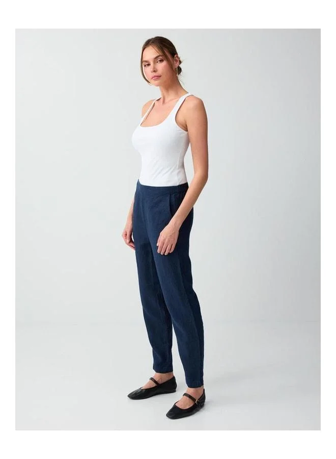 Jimmy Key Navy 100% Linen Regular Leg High Waist Woven Pants.