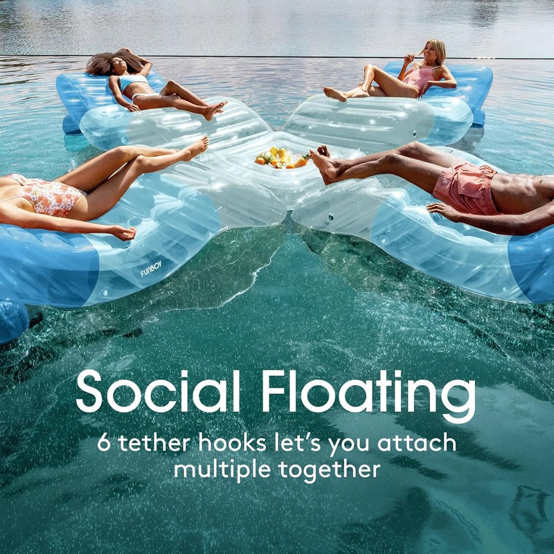 FUNBOY Giant Inflatable Luxury TriColor Blue Chaise Lounger Chair Pool Float for Adults Transparent Blue Material Perfect for a Summer Pool Party - Image 5