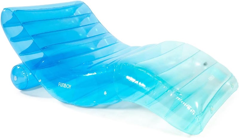 FUNBOY Giant Inflatable Luxury TriColor Blue Chaise Lounger Chair Pool Float for Adults Transparent Blue Material Perfect for a Summer Pool Party - Image 1