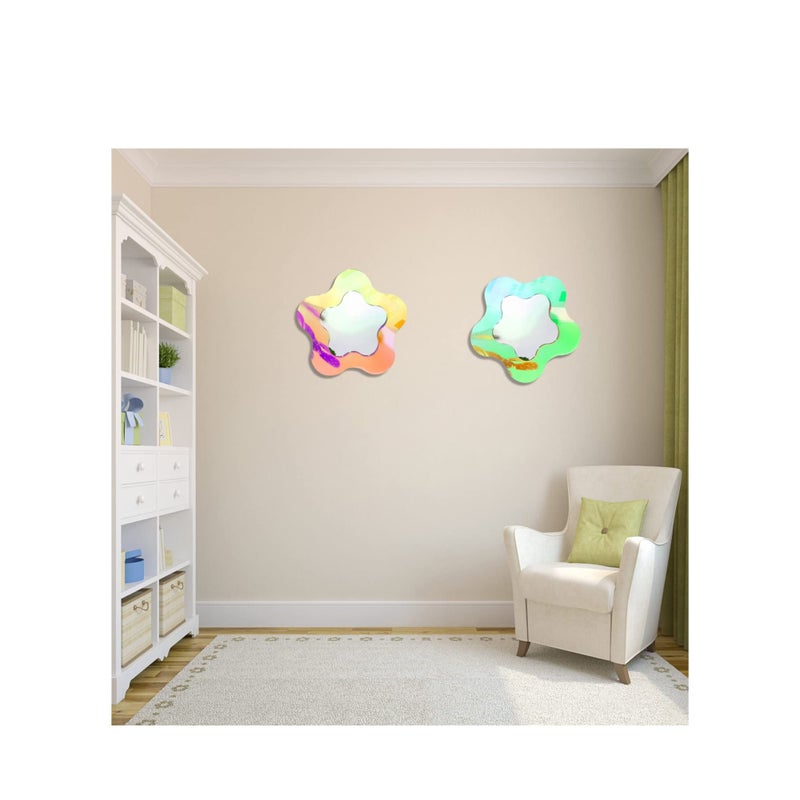 SOLARAE مرآة جدارية غير منتظمة مرآة أكريليك متموجة ديكور غرفة مرآة جمالية مرآة أمورفيك مرآة عتيقة لغرفة النوم غرفة المعيشة الحمام مدخل ديكور جدار (نجمة خماسية 30 × 30 سم) - Image 5