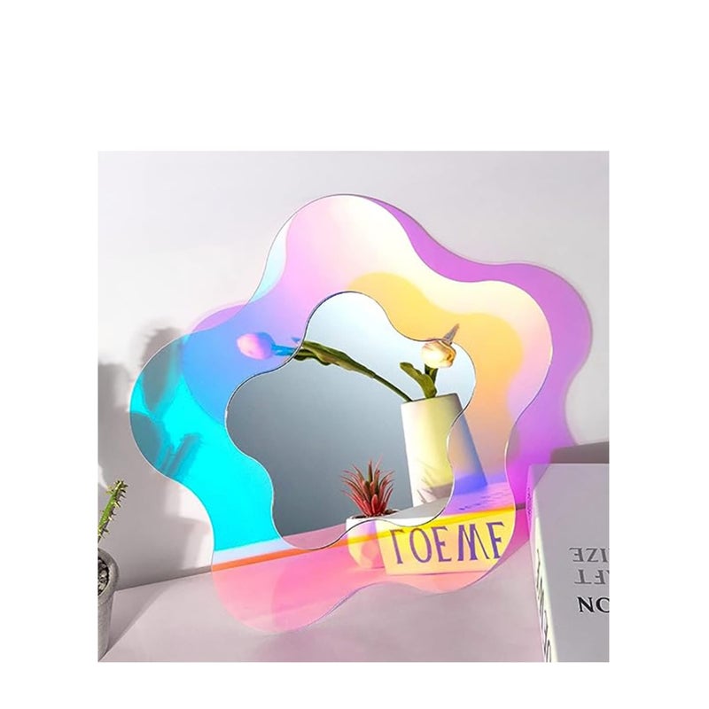 SOLARAE مرآة جدارية غير منتظمة مرآة أكريليك متموجة ديكور غرفة مرآة جمالية مرآة أمورفيك مرآة عتيقة لغرفة النوم غرفة المعيشة الحمام مدخل ديكور جدار (نجمة خماسية 30 × 30 سم) - Image 2