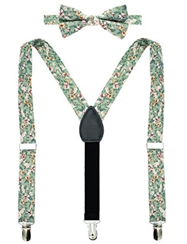 BELLUNO Boys Floral Suspenders and Bow Tie Set PreTied Cotton Bowtie for Kids from Toddlers to Teens - Image 1