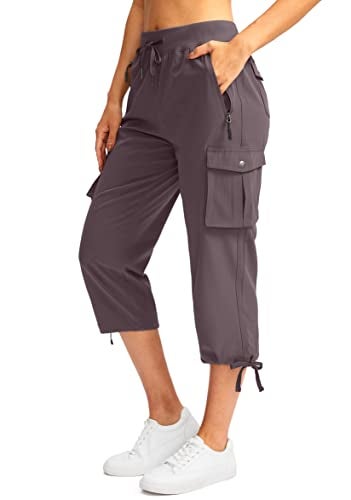 Soothfeel Women's Cargo Capris Pants with 6 Pockets Lightweight Quick Dry Travel Hiking Summer Pants for Women Casual (Dusty Purple, L) - Image 1