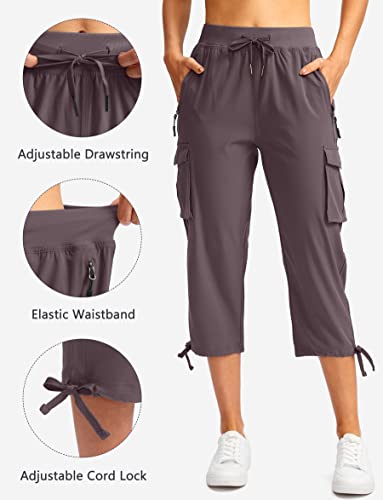 Soothfeel Women's Cargo Capris Pants with 6 Pockets Lightweight Quick Dry Travel Hiking Summer Pants for Women Casual (Dusty Purple, L) - Image 3