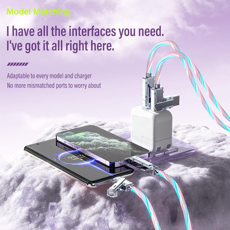 IHAO كابل شاحن IHAO متعدد المنافذ 4 تركيبات في كابل واحد USBA/USBC إلى USB C سريع الشحن مع إضاءة LED متدفقة متوافق مع معظم الأجهزة الكهربائية - 39 بوصة ملون - Image 4