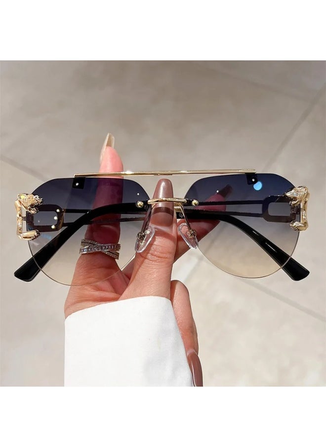 Generic - 2024 Sunglasses Women Luxury Rimless Retro Fashion Sunglasses Lunette Oversized Shades De Soleil Femme Gafas De Sol Mujer Lentes-Lenses Color:E-Frame Color:As the picture - Image 1