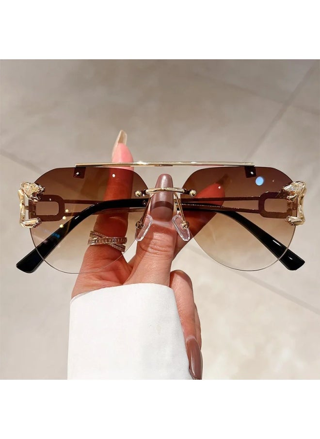 Generic - 2024 Sunglasses Women Luxury Rimless Retro Fashion Sunglasses Lunette Oversized Shades De Soleil Femme Gafas De Sol Mujer Lentes-Lenses Color:E-Frame Color:As the picture - Image 1