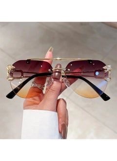 2024 Sunglasses Women Luxury Rimless Retro Fashion Sunglasses Lunette Oversized Shades De Soleil Femme Gafas De Sol Mujer Lentes-Lenses Color:E-Frame Color:As the picture