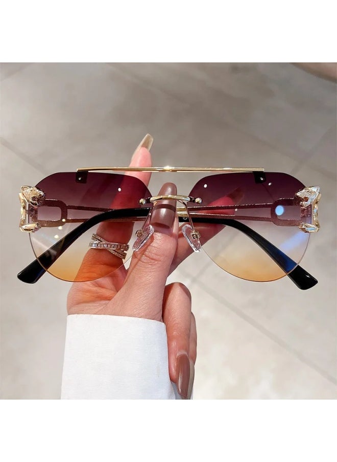 Generic - 2024 Sunglasses Women Luxury Rimless Retro Fashion Sunglasses Lunette Oversized Shades De Soleil Femme Gafas De Sol Mujer Lentes-Lenses Color:E-Frame Color:As the picture - Image 1