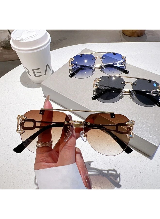 Generic - 2024 Sunglasses Women Luxury Rimless Retro Fashion Sunglasses Lunette Oversized Shades De Soleil Femme Gafas De Sol Mujer Lentes-Lenses Color:E-Frame Color:As the picture - Image 1