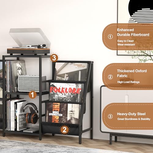 Tewinko Record Player Stand with Vinyl Storage, Record Player Table with Vinyl Record Storage Up to 280 Albums, Turnta ble Stand with Record Holder Display Shelf, Record Cabinet for Media Stereo Audio - Image 4