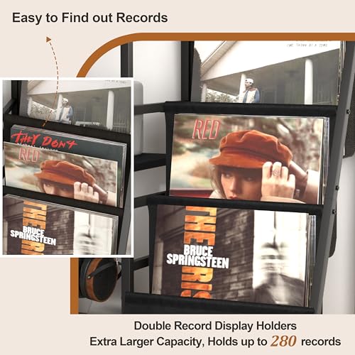 Tewinko Record Player Stand with Vinyl Storage, Record Player Table with Vinyl Record Storage Up to 280 Albums, Turnta ble Stand with Record Holder Display Shelf, Record Cabinet for Media Stereo Audio - Image 3
