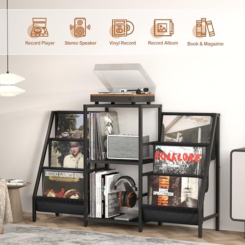 Tewinko Record Player Stand with Vinyl Storage, Record Player Table with Vinyl Record Storage Up to 280 Albums, Turnta ble Stand with Record Holder Display Shelf, Record Cabinet for Media Stereo Audio - Image 2