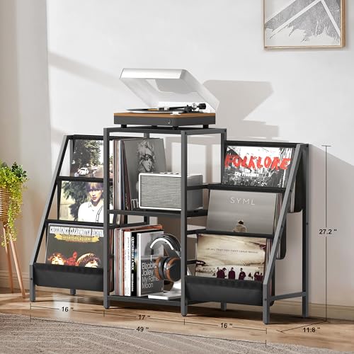 Tewinko Record Player Stand with Vinyl Storage, Record Player Table with Vinyl Record Storage Up to 280 Albums, Turnta ble Stand with Record Holder Display Shelf, Record Cabinet for Media Stereo Audio - Image 5