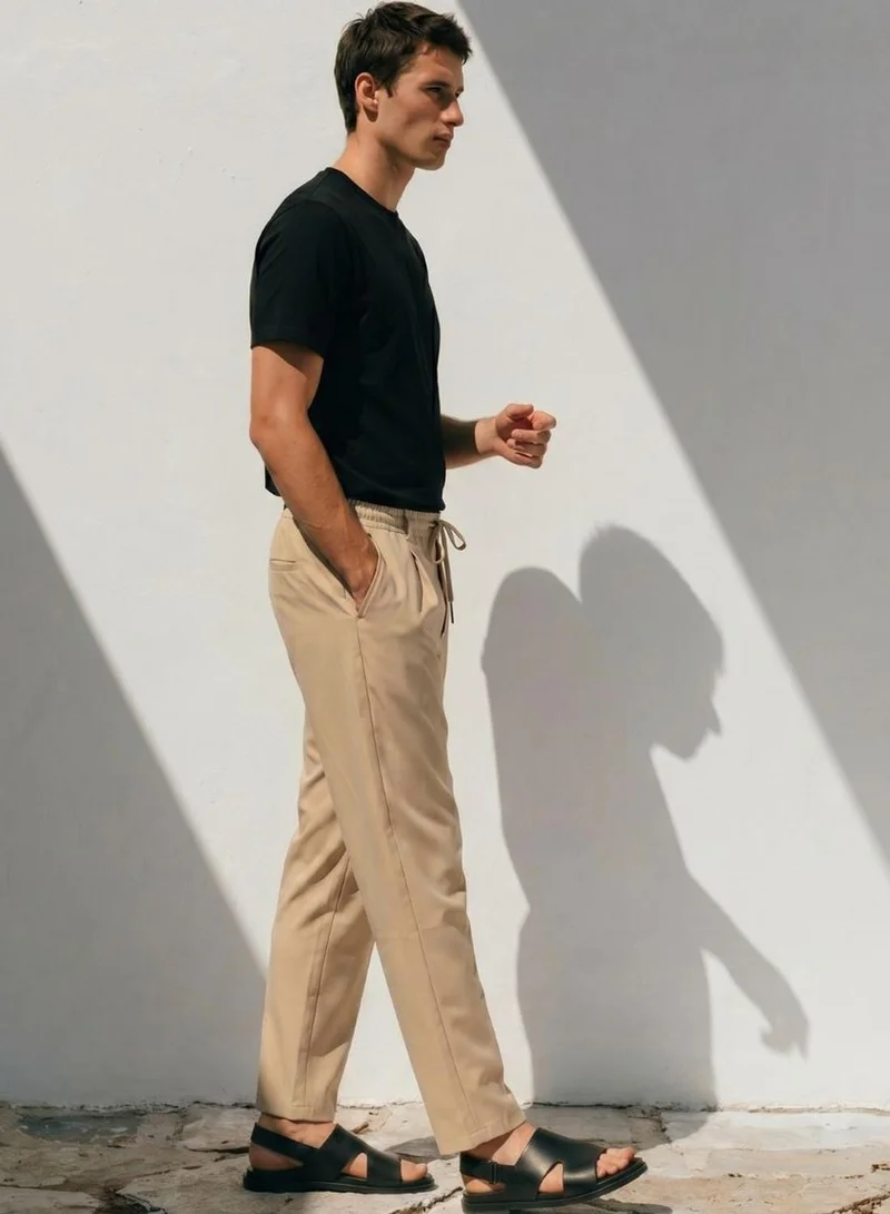 Dennis Lingo  Men Beige Lycra Solid Full Cargo Straight Trouser for Men | Best Price UAE