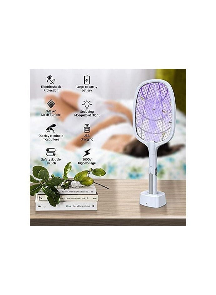 Generic 2 In 1 Handheld Electric Fly Swatter Mosquito Killer Bat Mosquitoes Lamp Racket USB Rechargeable Bug Zapper with Grid 3-Layer Mesh for Home and Outdoor Pest Control  - Image 4