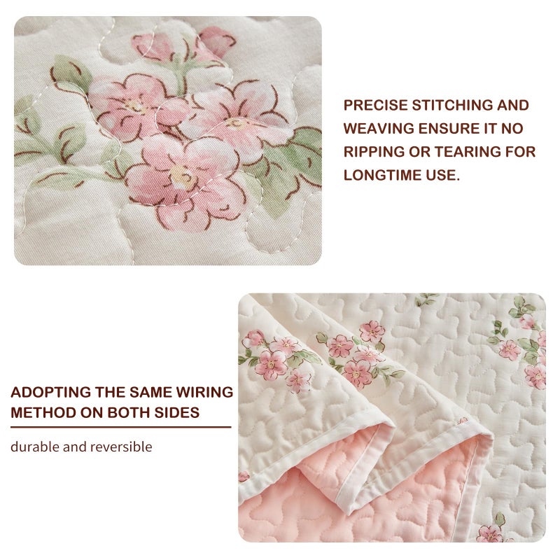 Joyreap Twin Size Quilt Set for Girls, Floral Pink n White Design, 2pcs Soft n Cozy Microfiber Quilt, Bedspread Bed Cover for All Season- 68x88 inches - Image 4
