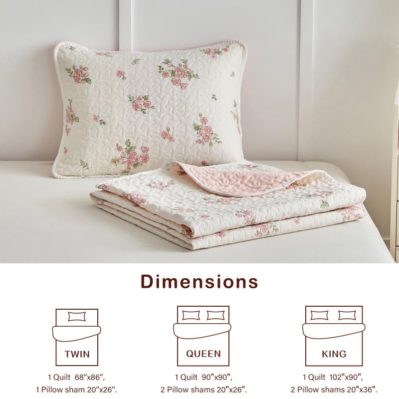 Joyreap Twin Size Quilt Set for Girls, Floral Pink n White Design, 2pcs Soft n Cozy Microfiber Quilt, Bedspread Bed Cover for All Season- 68x88 inches - Image 5