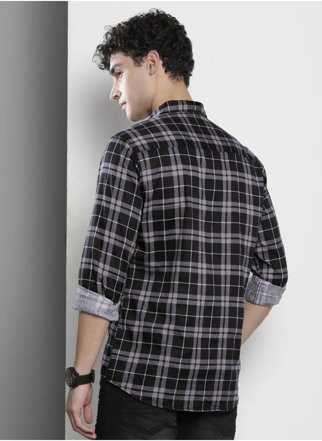 The Indian Garage Co Men Regular Fit Checkered Full Sleeves Cutaway Collar Casual Shirt