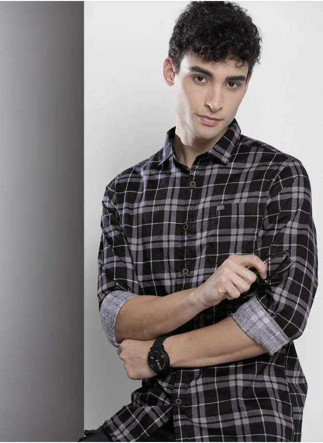 The Indian Garage Co Men Regular Fit Checkered Full Sleeves Cutaway Collar Casual Shirt
