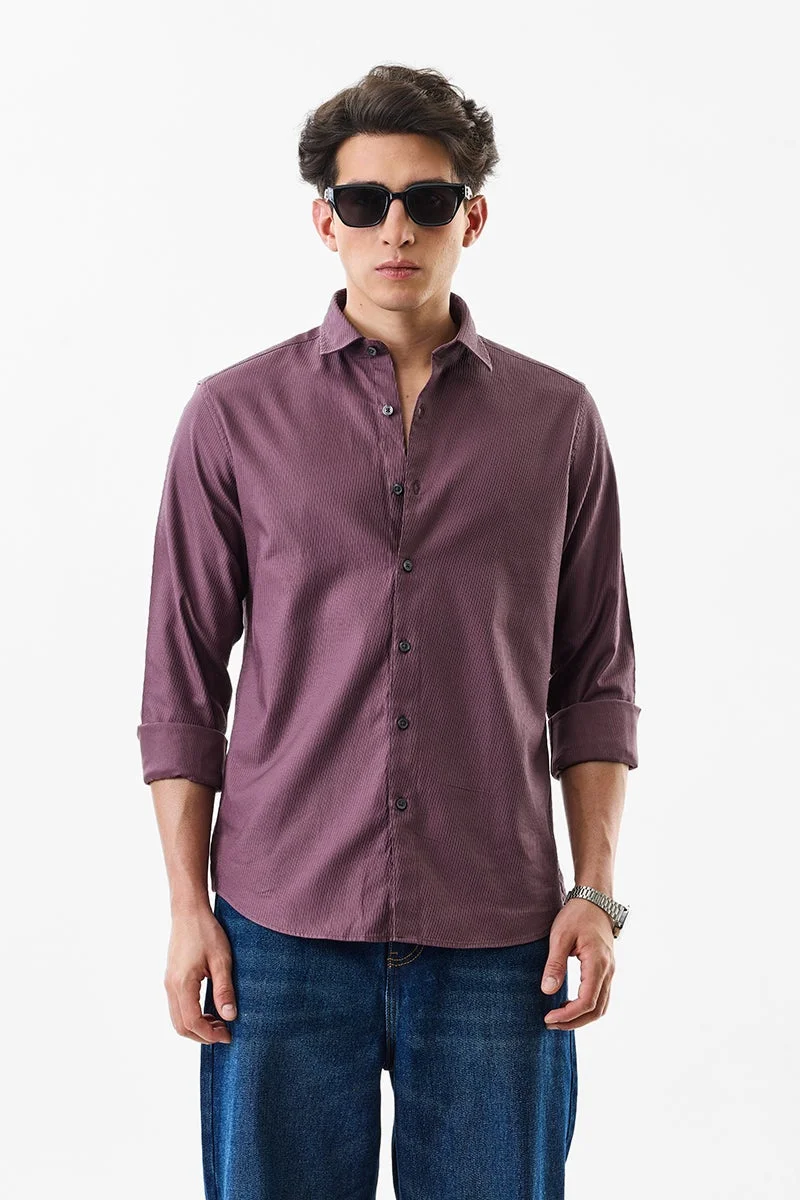 سنيتش Burgundy Textured Long Sleeve Slim Fit Shirt
