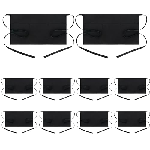 BOHARERS Waist Apron with 3 Pockets 10 Pack - Black Waitress Server Short Apron - Image 1