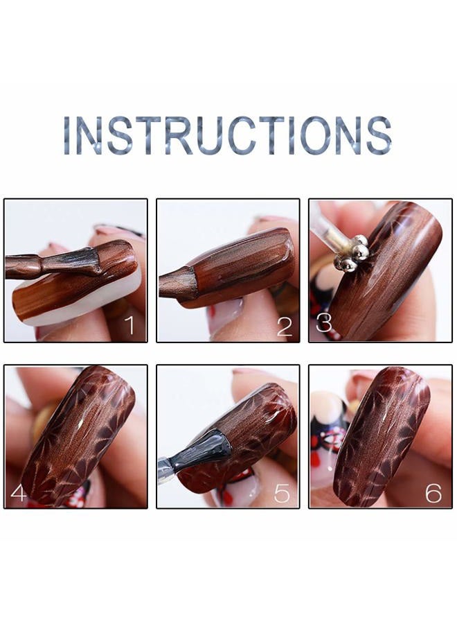 SILPECWEE 6Pcs Nail Art Magnetic Pen Set 3D Cat Eye Design Dual-Ended Magnet Wand Gel Nail Polish Magic Manicure DIY&Salon Tools - Image 3