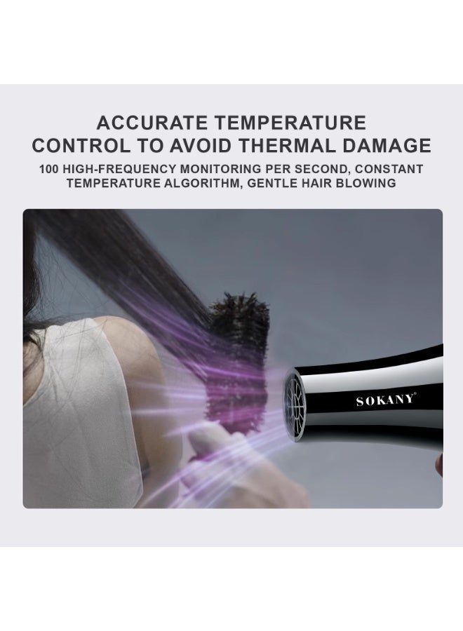 سوكاني مجفف شعر احترافي 2400 واط مجفف شعر أيوني بمحرك تيار متردد ضوء أزرق أنيون مع 1 ناشر 2 فوهات ملحقات 2 سرعات 2 إعدادات حرارة للنساء والرجال المنزل الصالون - Image 3