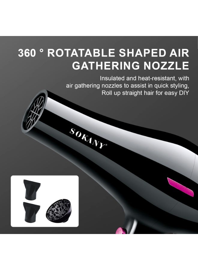 سوكاني مجفف شعر احترافي 2400 واط مجفف شعر أيوني بمحرك تيار متردد ضوء أزرق أنيون مع 1 ناشر 2 فوهات ملحقات 2 سرعات 2 إعدادات حرارة للنساء والرجال المنزل الصالون - Image 5