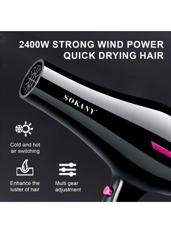 سوكاني مجفف شعر احترافي 2400 واط مجفف شعر أيوني بمحرك تيار متردد ضوء أزرق أنيون مع 1 ناشر 2 فوهات ملحقات 2 سرعات 2 إعدادات حرارة للنساء والرجال المنزل الصالون - Image 2