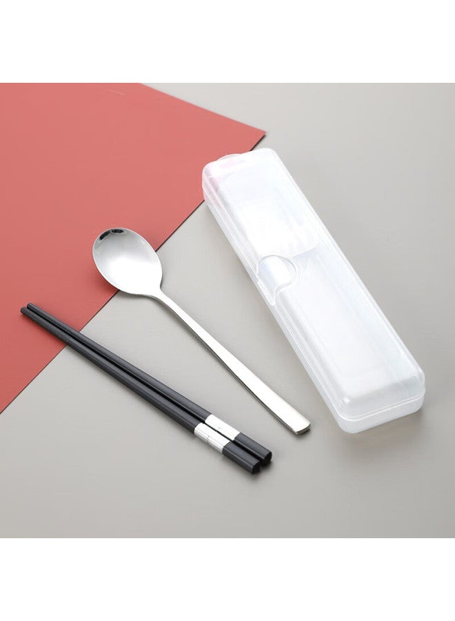 Pick up paintings Shihua 304 Stainless Steel Spoon + Alloy Chopsticks Set, Adult Student Travel Portable Cutlery Box Set Of Three Pieces - Image 1