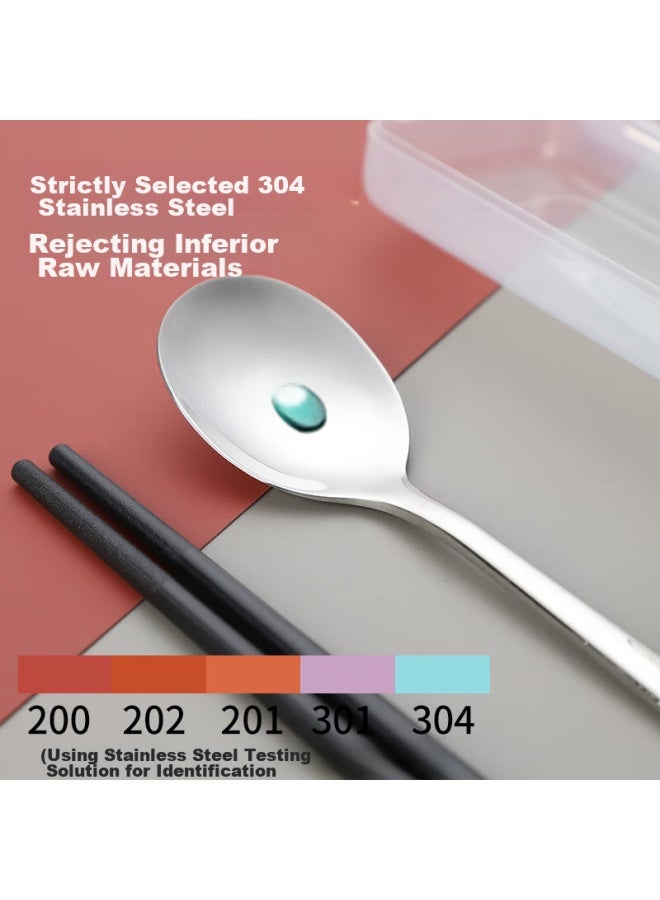 Pick up paintings Shihua 304 Stainless Steel Spoon + Alloy Chopsticks Set, Adult Student Travel Portable Cutlery Box Set Of Three Pieces - Image 3