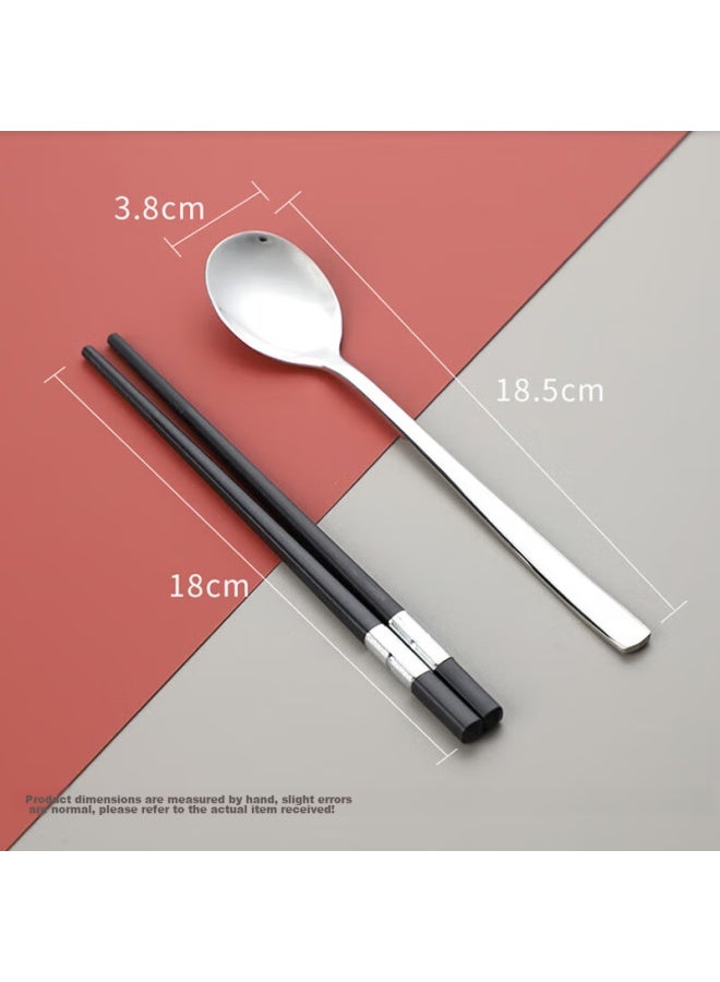 Pick up paintings Shihua 304 Stainless Steel Spoon + Alloy Chopsticks Set, Adult Student Travel Portable Cutlery Box Set Of Three Pieces - Image 2