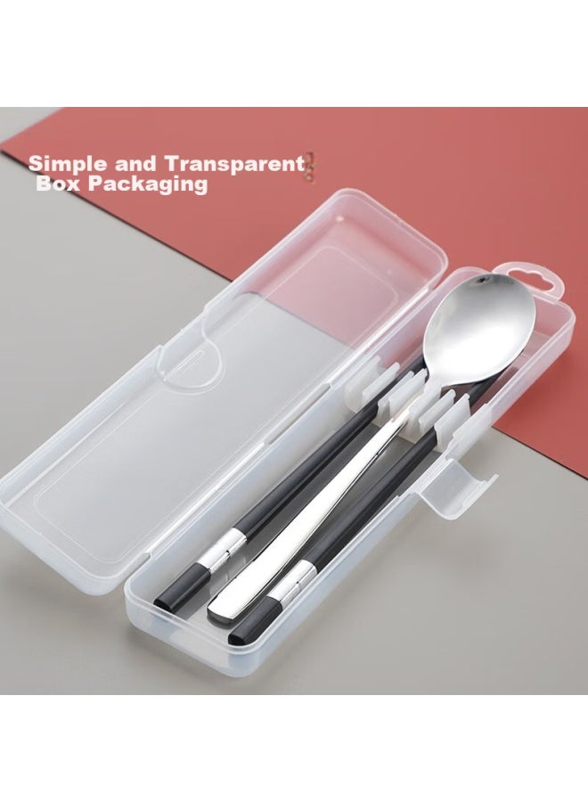 Pick up paintings Shihua 304 Stainless Steel Spoon + Alloy Chopsticks Set, Adult Student Travel Portable Cutlery Box Set Of Three Pieces - Image 4
