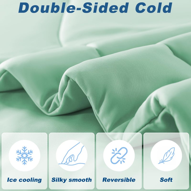 Bedsmile Cooling Comforter Queen Size  Double-Sided Cold Tech Fabric Quilted Bed Comforters Cooling Blanket For Hot Sleepers  Breathable Lightweight Summer Bedding  All-Season Ice Blanket  Sage Green - Image 3
