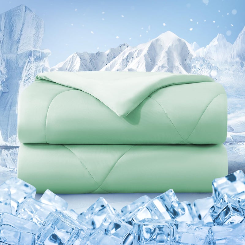 Bedsmile Cooling Comforter Queen Size  Double-Sided Cold Tech Fabric Quilted Bed Comforters Cooling Blanket For Hot Sleepers  Breathable Lightweight Summer Bedding  All-Season Ice Blanket  Sage Green - Image 1