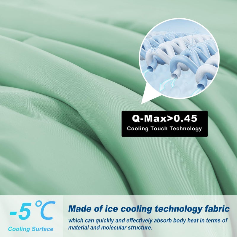 Bedsmile Cooling Comforter Queen Size  Double-Sided Cold Tech Fabric Quilted Bed Comforters Cooling Blanket For Hot Sleepers  Breathable Lightweight Summer Bedding  All-Season Ice Blanket  Sage Green - Image 2