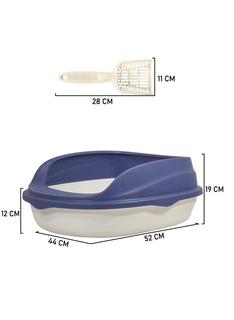 MAJIBAO Cat litter box semi-enclosed toilet Sandbox with litter scoop, Suitable for medium and large cats, Easy to clean high side, Anti splash, Open large design 44 cm L (Blue and White Color)  - Image 2