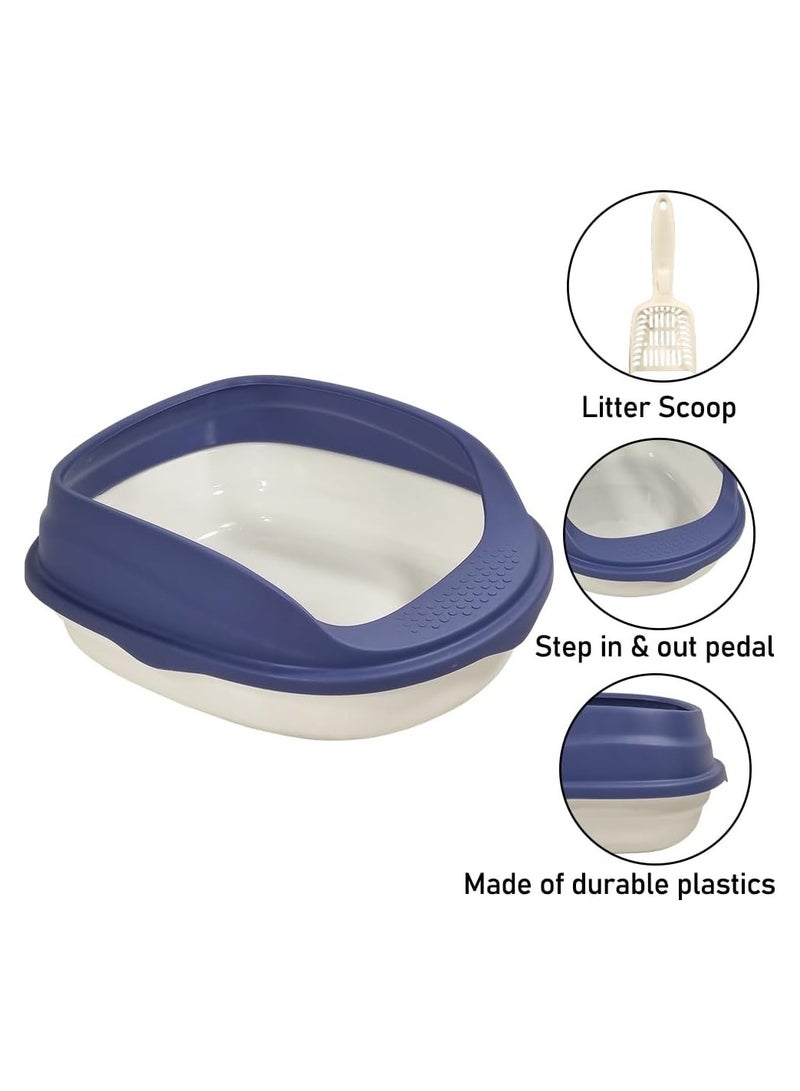 MAJIBAO Cat litter box semi-enclosed toilet Sandbox with litter scoop, Suitable for medium and large cats, Easy to clean high side, Anti splash, Open large design 44 cm L (Blue and White Color)  - Image 3