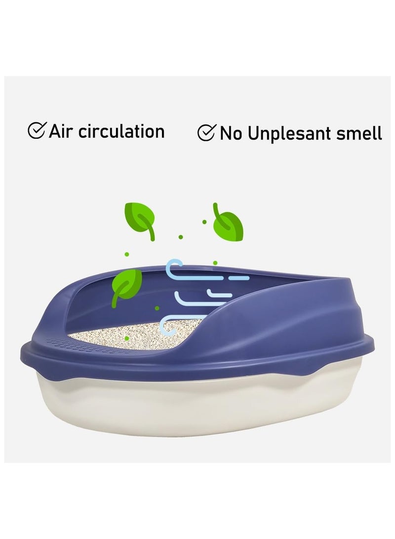 MAJIBAO Cat litter box semi-enclosed toilet Sandbox with litter scoop, Suitable for medium and large cats, Easy to clean high side, Anti splash, Open large design 44 cm L (Blue and White Color)  - Image 4