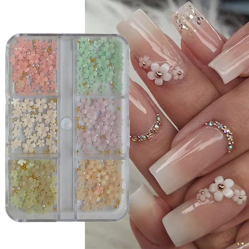 S.A.V.I SAVI 3D FivePetal Color Changing Flower Nail Decoration 6Grid Palette with Pearl Metal Beads  DIY Professional Nail Art Accessories for Manicure  Pedicure - Image 1