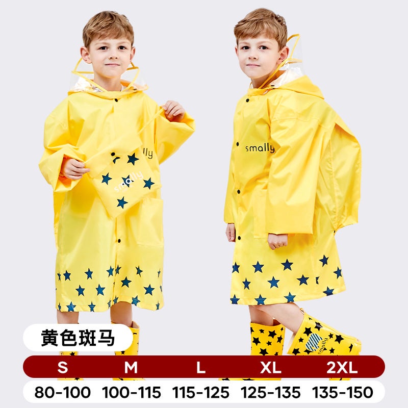 Kids Raincoat Poncho with Backpack Position Yellow zebra [with school bag seat]