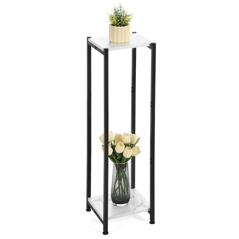 Dipion Extra Tall Plant Stand Indoor,40 Inch Plant Stands,2 Tier Metal Plant Stand with Heavy Duty Wood,Marble White and Black - Image 1
