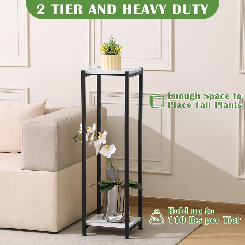 Dipion Extra Tall Plant Stand Indoor,40 Inch Plant Stands,2 Tier Metal Plant Stand with Heavy Duty Wood,Marble White and Black - Image 4