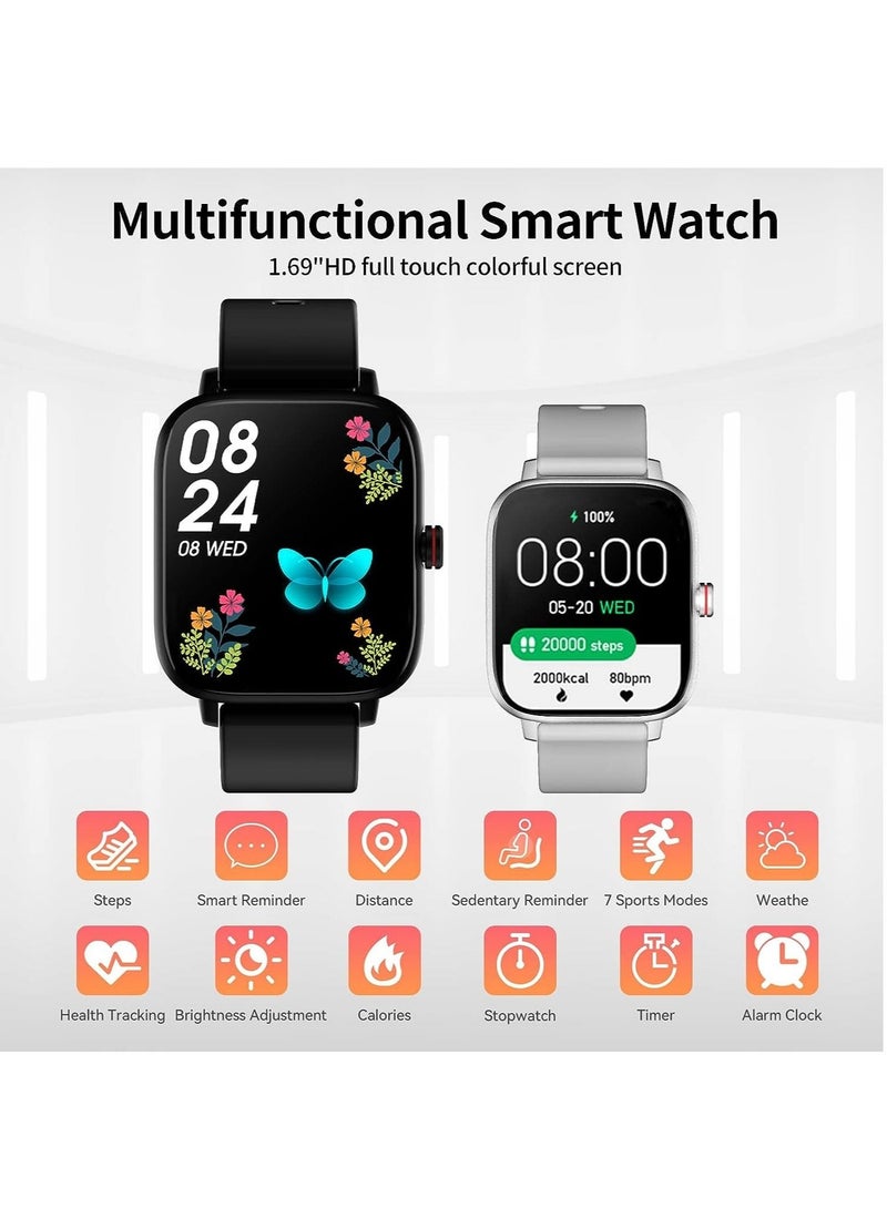1.69-inch Full Touch Answer/Make Call Android Smartwatch for Women and Men, Fitness Tracker with Heart Rate/Sleep Monitor/Calorie/Step Counter/Fitness Watch, Compatible Android/iOS (Black) - Image 2